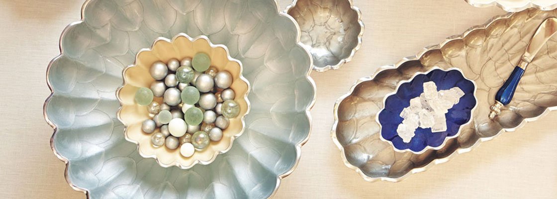 Julia Knight Peony Collection bowls in silver and champagne