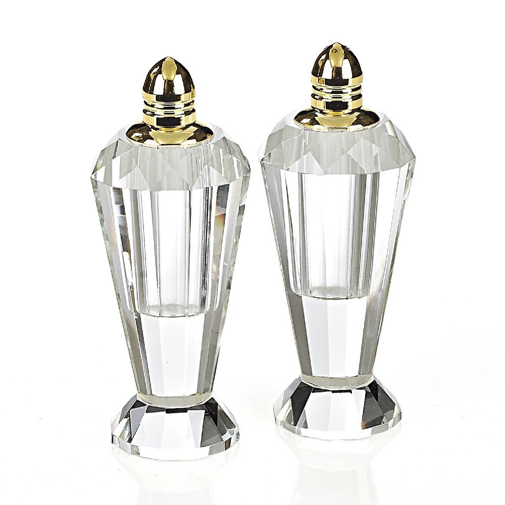 Badash Crystal Handmade Lead Free Crystal Pair Salt & Pepper Set - Preston - 4 inch with Gold Tops - H192G