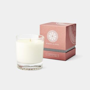 White candle with pink box