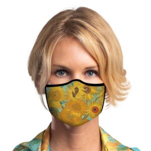 Woman wearing sunflower face mask