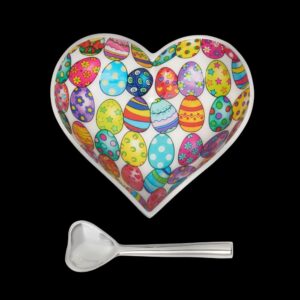 Easter egg print on heart bowl with silver heart spoon